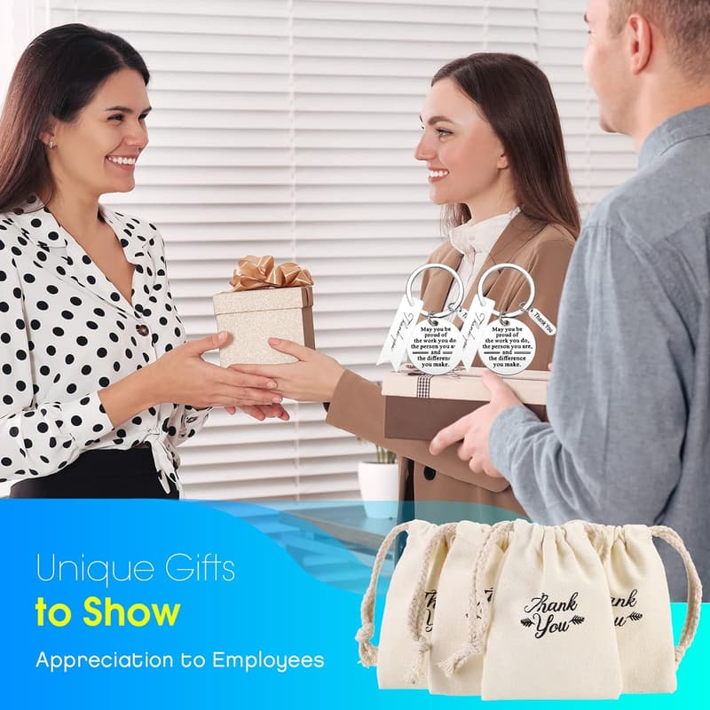 Employee Appreciation Keychain Set with Thank You Tags & Bags