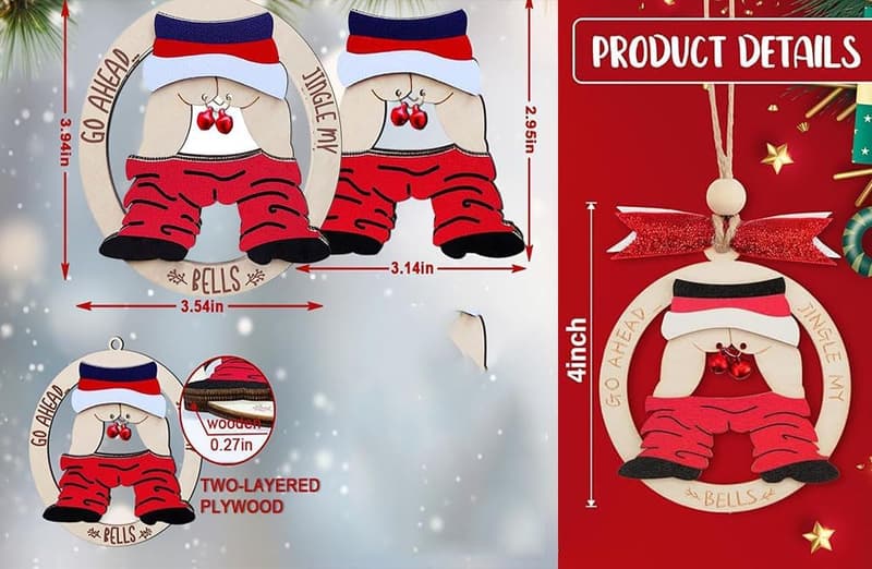 Naughty Wooden Ornament - Funny Gift for Dirty Santa 2024