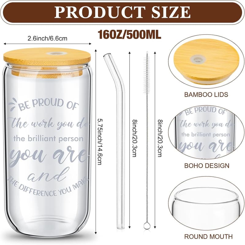 Employee Appreciation Gift Set: 6 Can-Shaped Glasses with Lids & Straws
