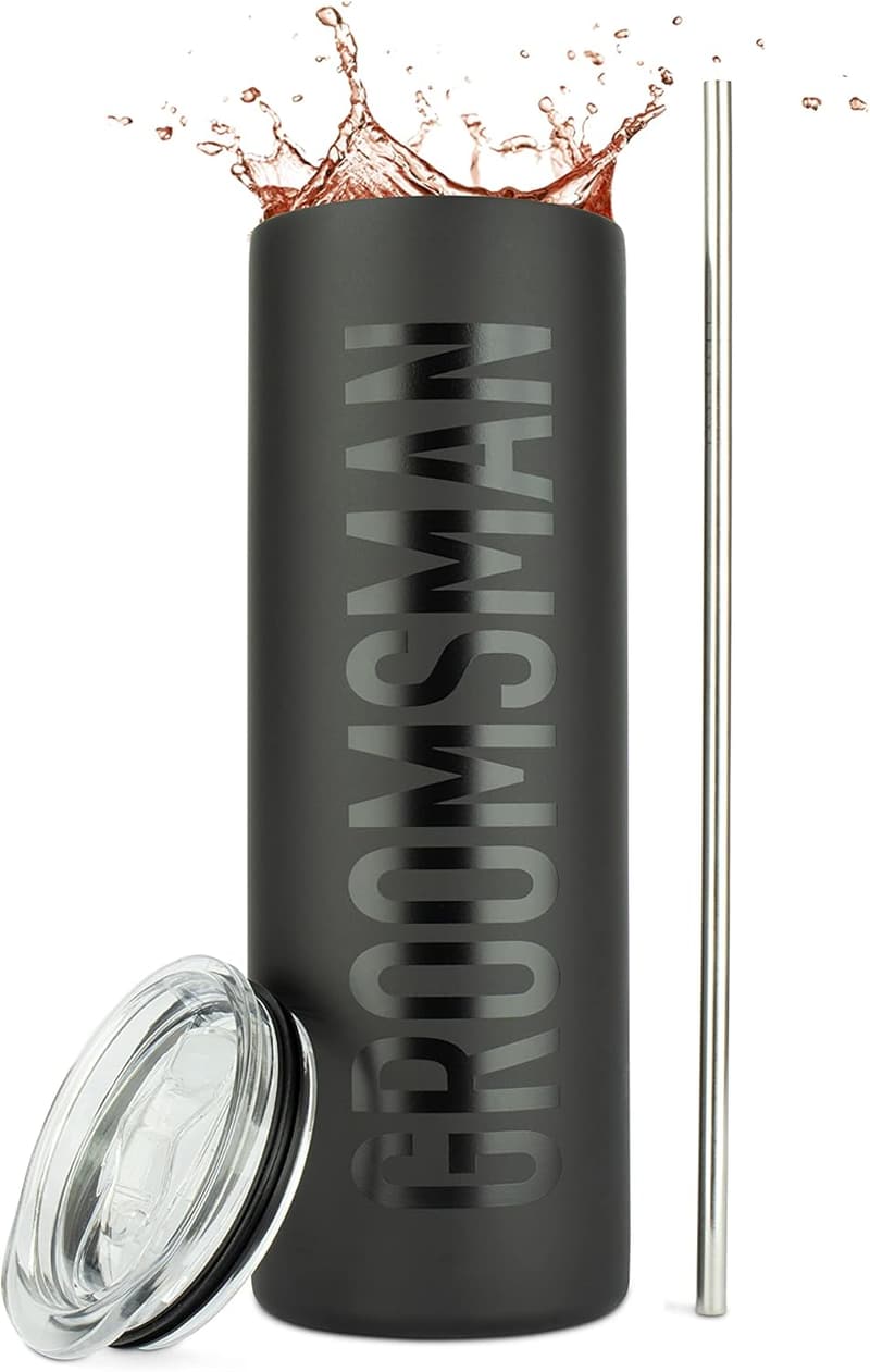 Groomsmen Gift: 20oz Matte Black Travel Tumbler for Weddings