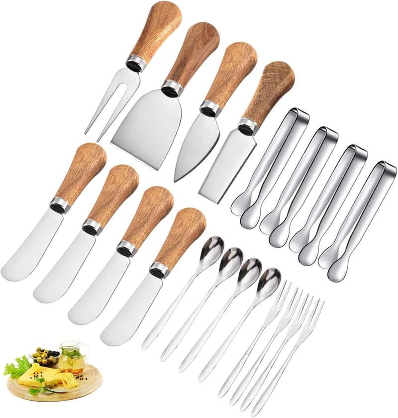 Christmas Cheese Knives Set with Wooden Handles and Serving Tools