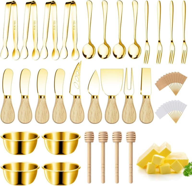 Gold Charcuterie Utensil Set with Serving Tools for Parties