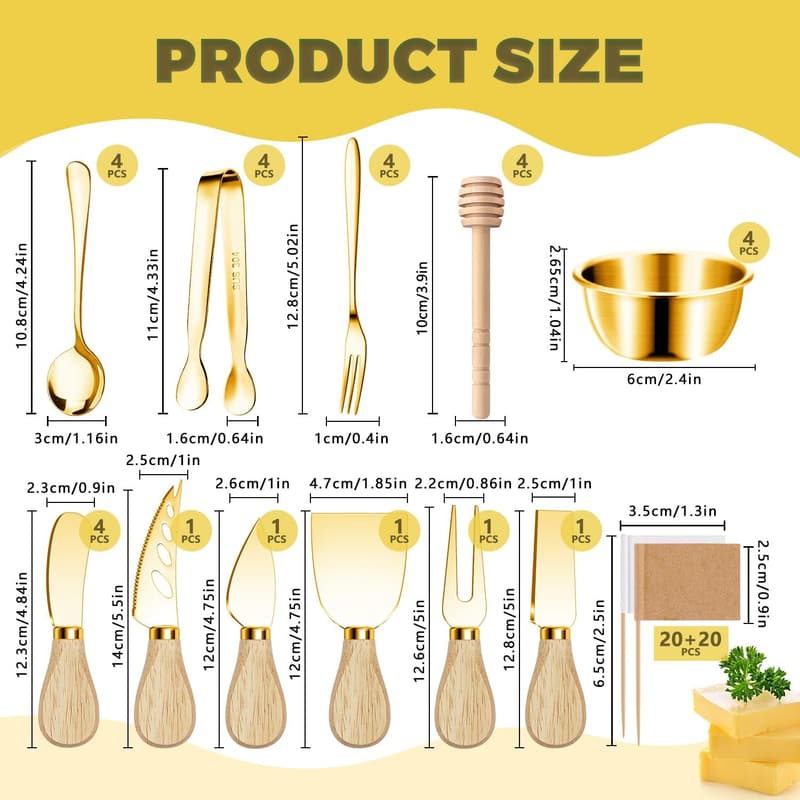 Gold Charcuterie Utensil Set with Serving Tools for Parties