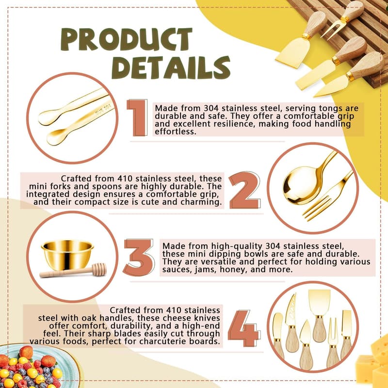 Gold Charcuterie Utensil Set with Serving Tools for Parties