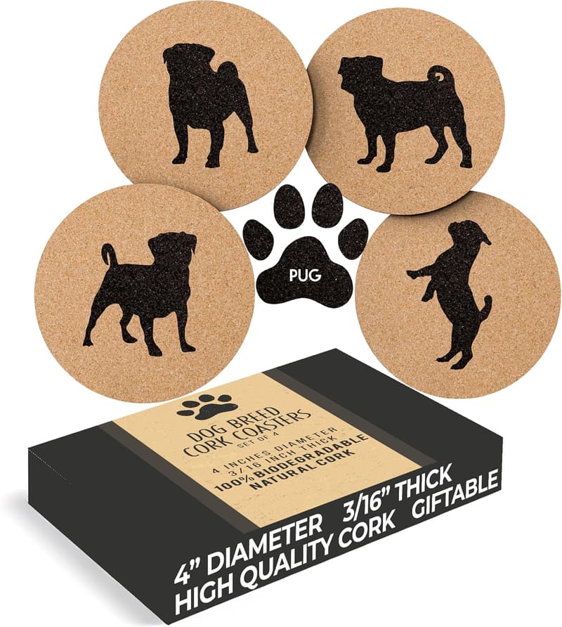 Pug Lovers Drink Coasters - Set of 4 for Pug Parents