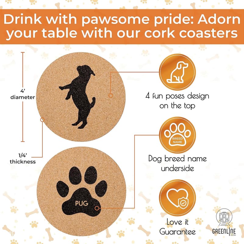 Pug Lovers Drink Coasters - Set of 4 for Pug Parents