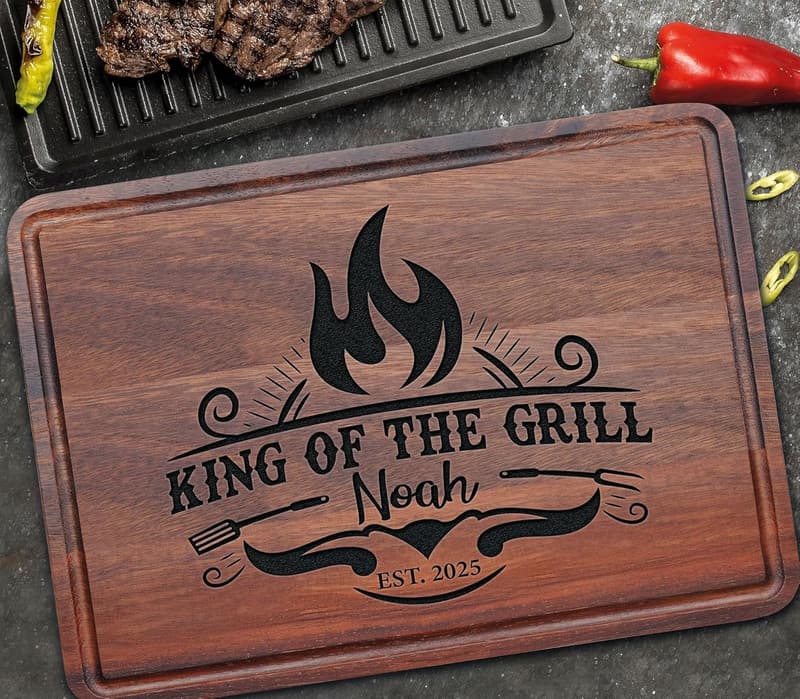 Personalized King of the Grill Cutting Board for Dads