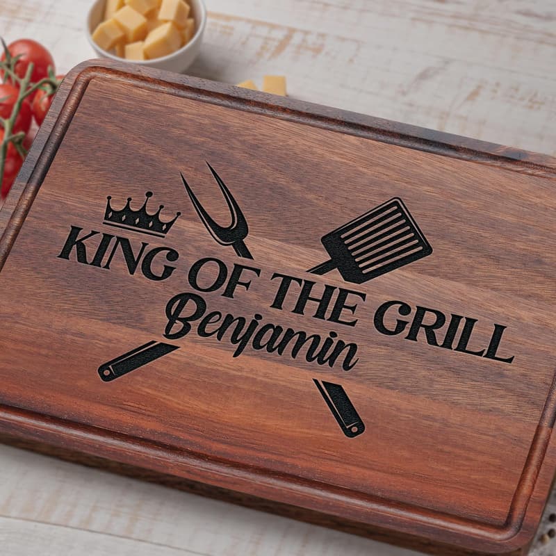 Personalized King of the Grill Cutting Board for Dads