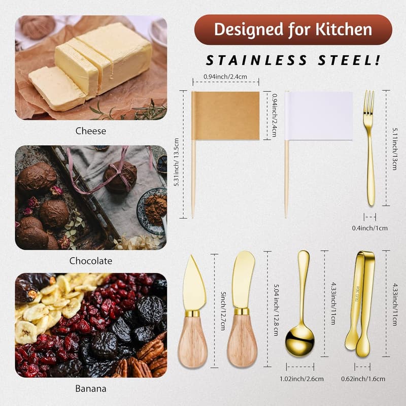 Charcuterie Board Accessory Set with Wooden Handles - 20 Pieces