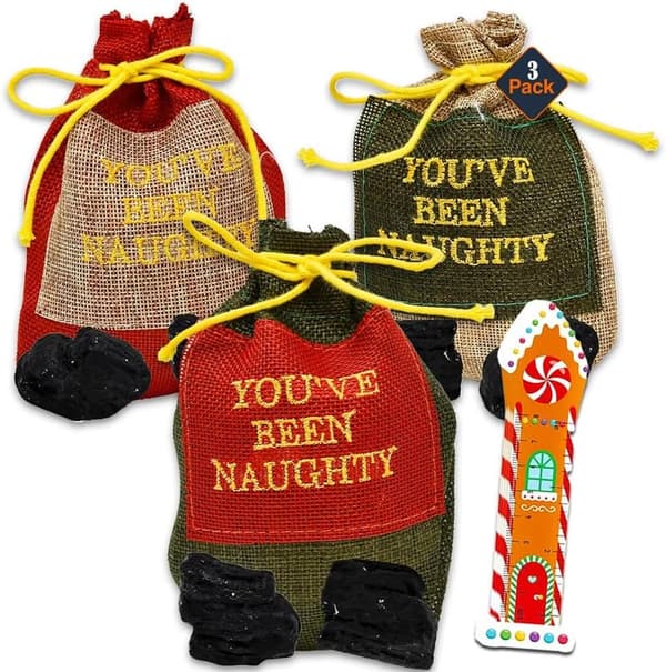 Naughty List Gift Set: Coal & Button in Stylish Bag