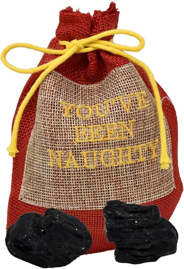 Naughty List Gift Set: Coal & Button in Stylish Bag