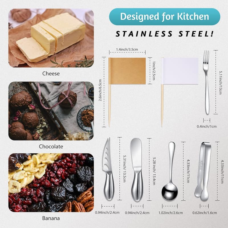 Christmas Charcuterie Accessories Set - 18-Piece Stainless Steel Utensils
