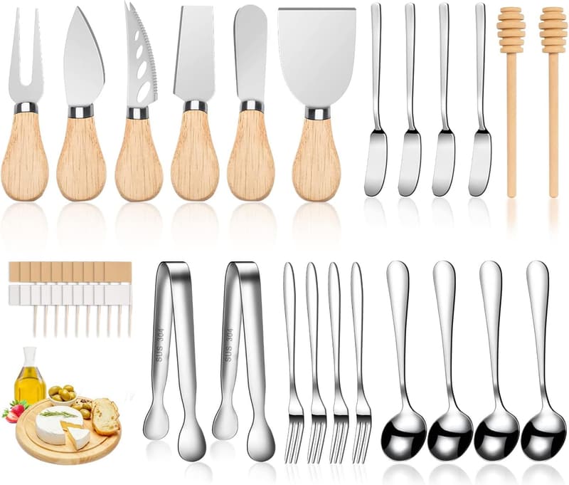 Wooden Cheese Spreader & Knife Set with Accessories (23 Pack)