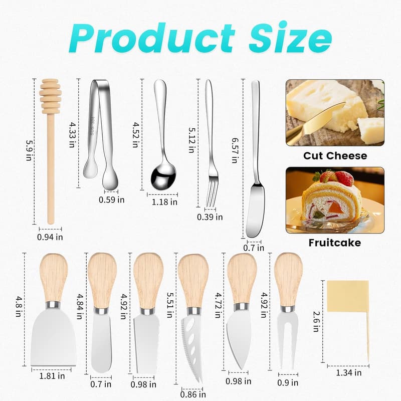 Wooden Cheese Spreader & Knife Set with Accessories (23 Pack)