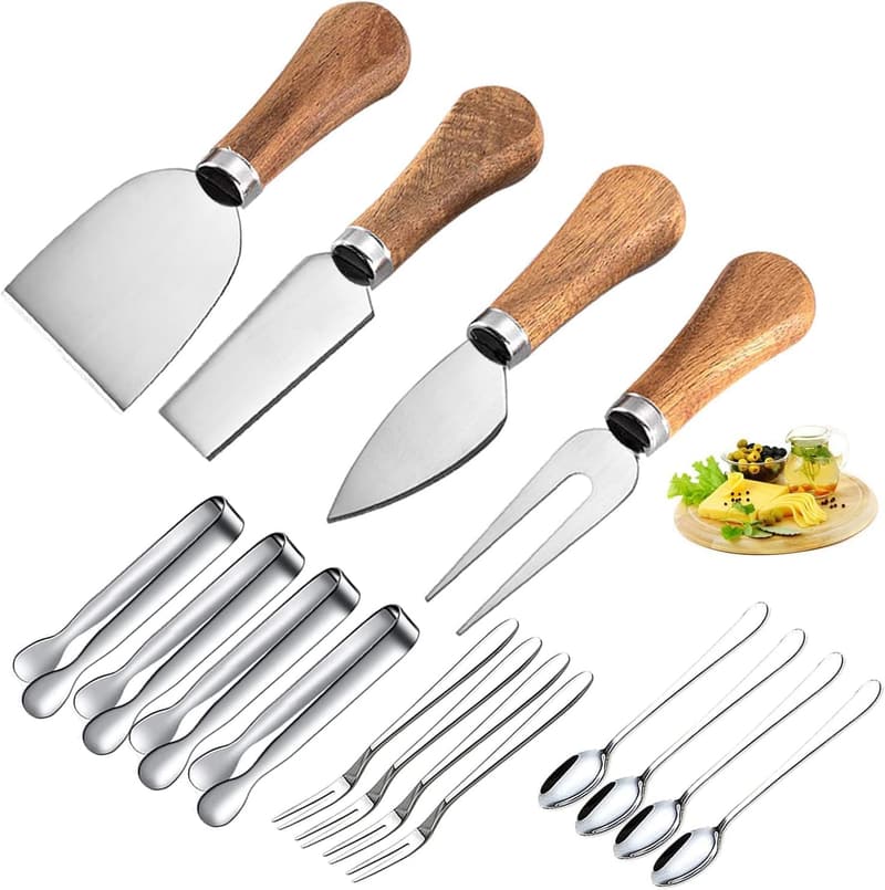 Cheese Knife Set with Wooden Handles - 4-Piece Serving Tools