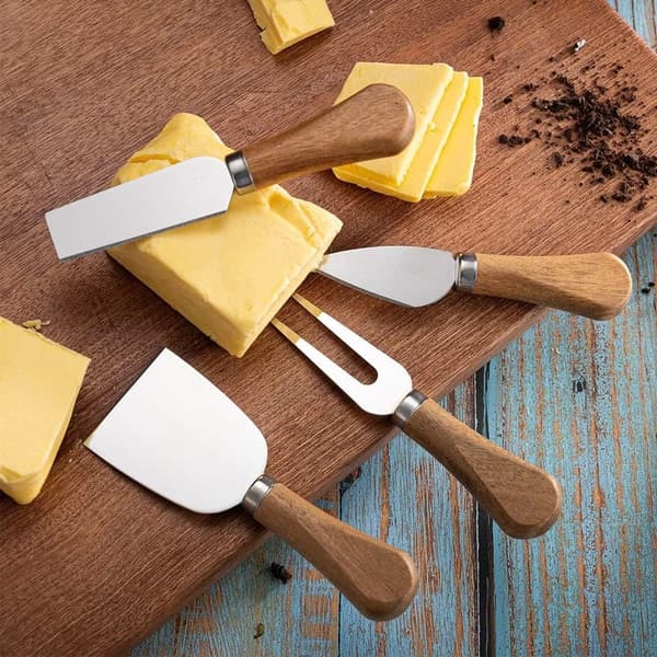Cheese Knife Set with Wooden Handles - 4-Piece Serving Tools