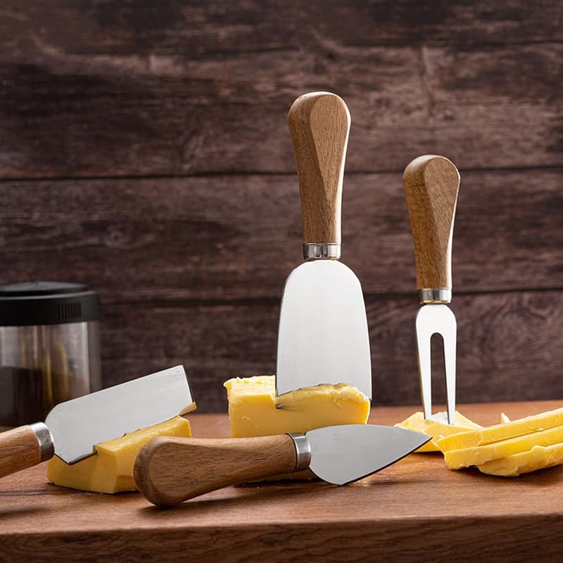 Cheese Knife Set with Wooden Handles - 4-Piece Serving Tools