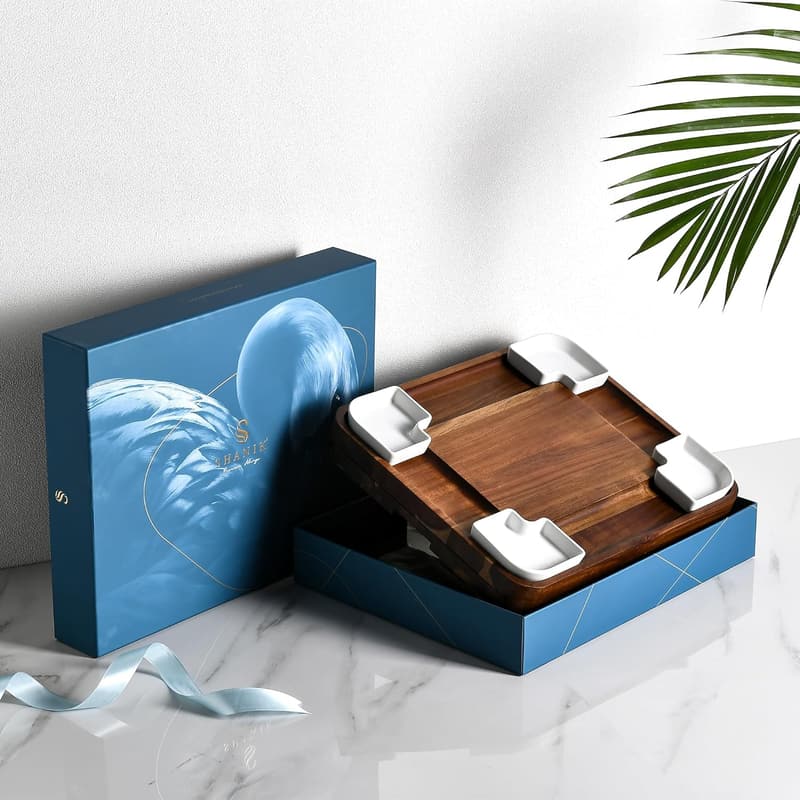 Handcrafted Acacia Cheese Board Set with Stainless Steel Cutlery