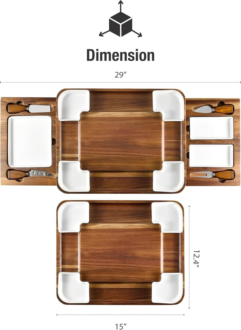 Handcrafted Acacia Cheese Board Set with Stainless Steel Cutlery