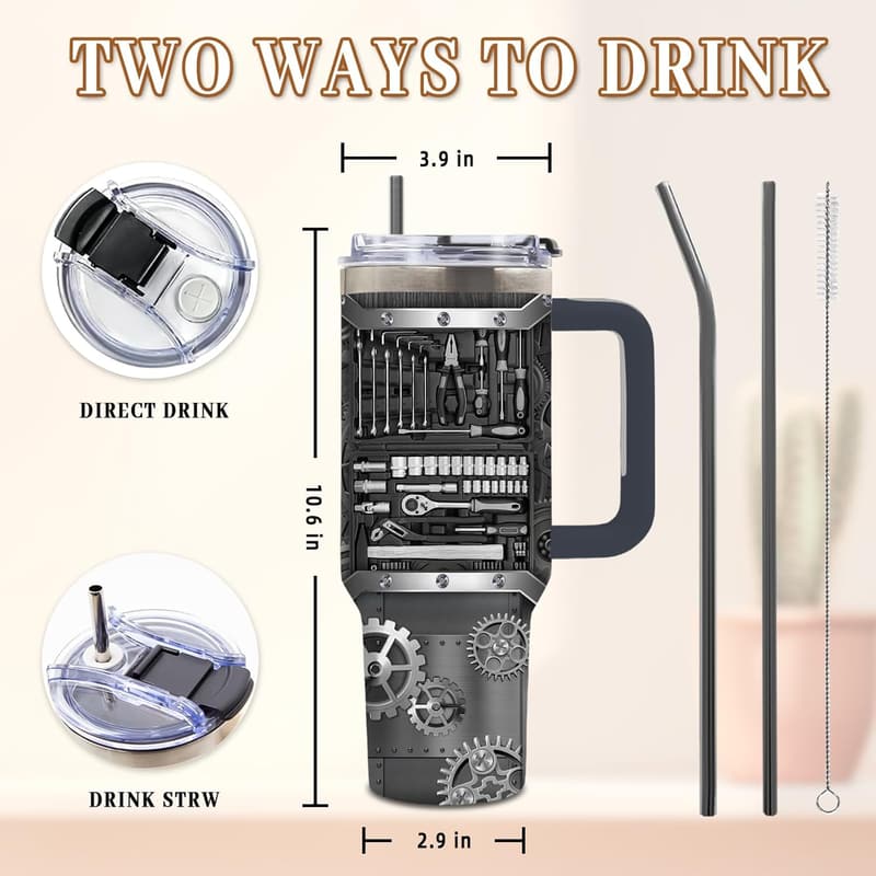 Father's Day Gift: 40 Oz Stainless Steel Mechanic Tumbler