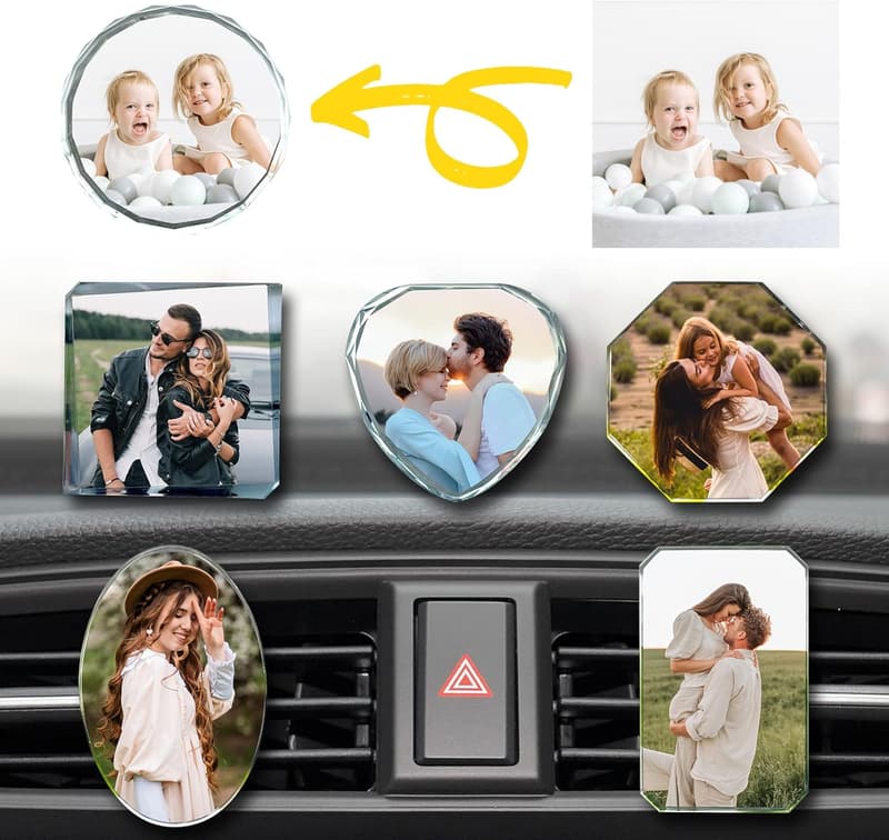 Personalized Car Air Freshener Clip with Photo and Crystals