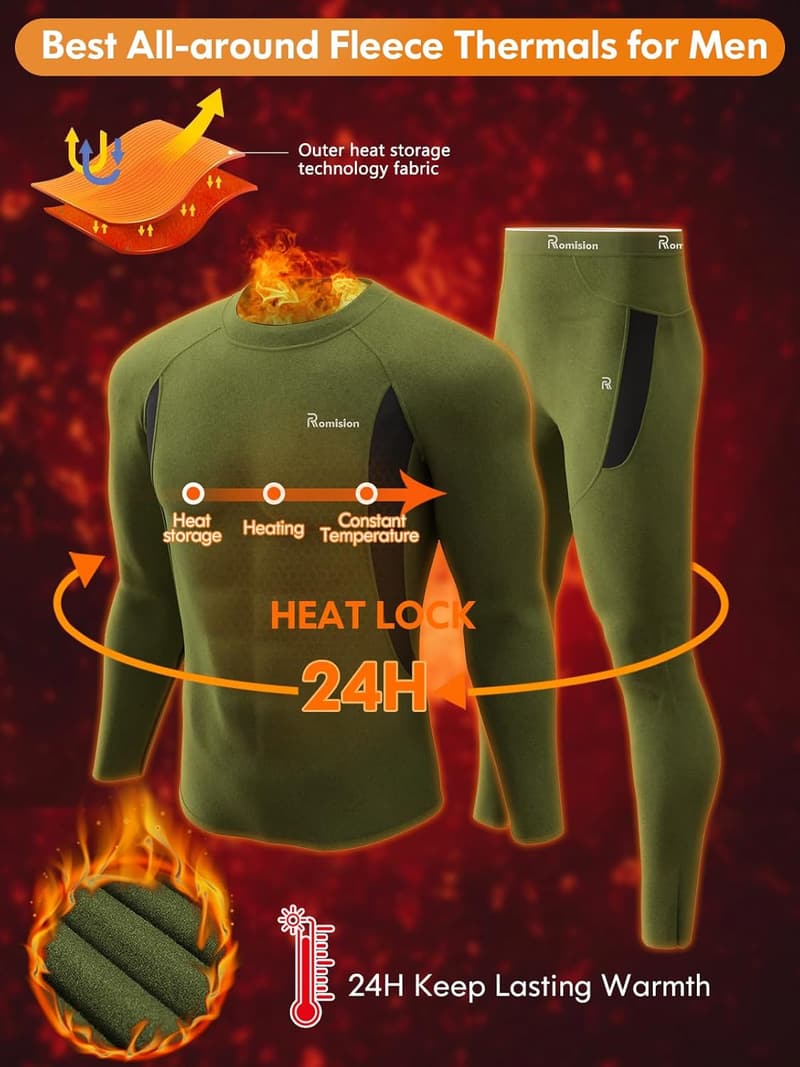 Men's Fleece-Lined Thermal Underwear Set for Cold Weather