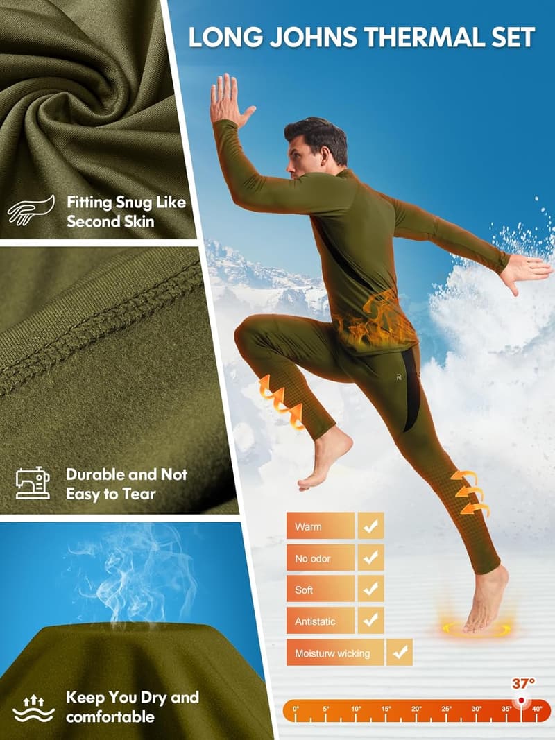 Men's Fleece-Lined Thermal Underwear Set for Cold Weather