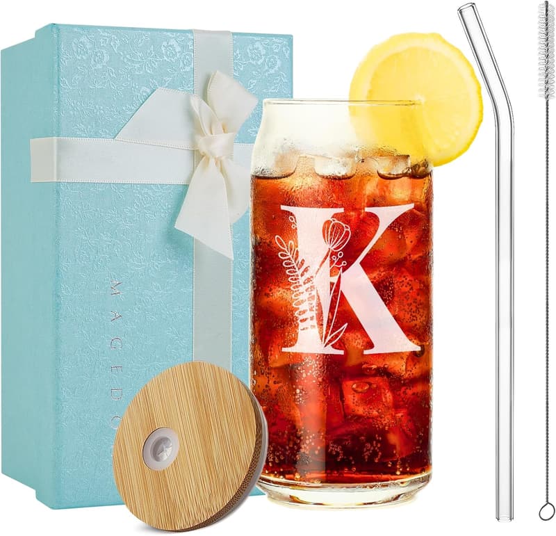 Personalized 16oz Drinking Glasses with Lids & Straws for Women