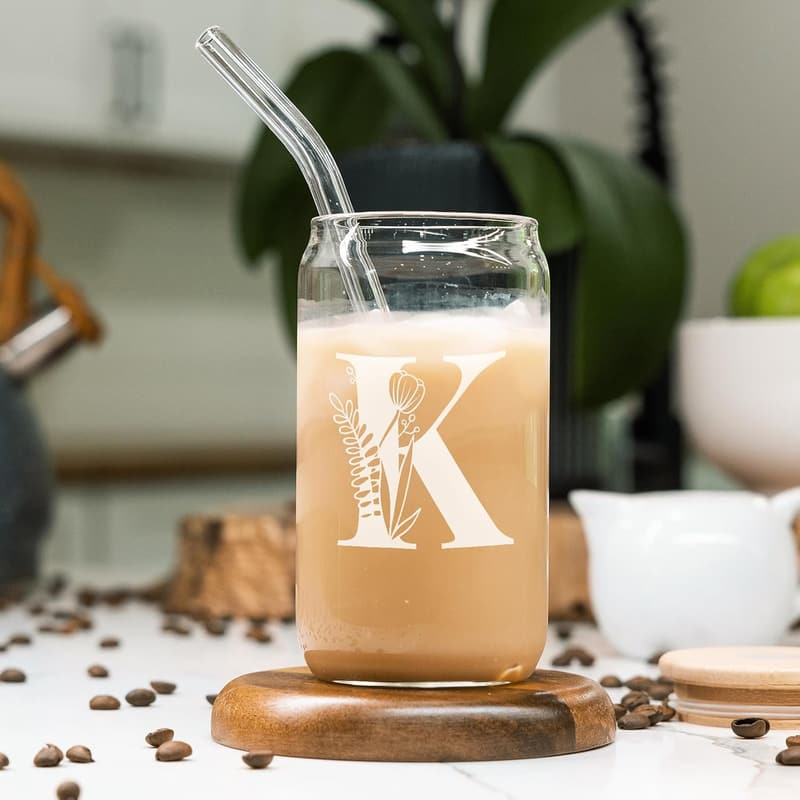 Personalized 16oz Drinking Glasses with Lids & Straws for Women