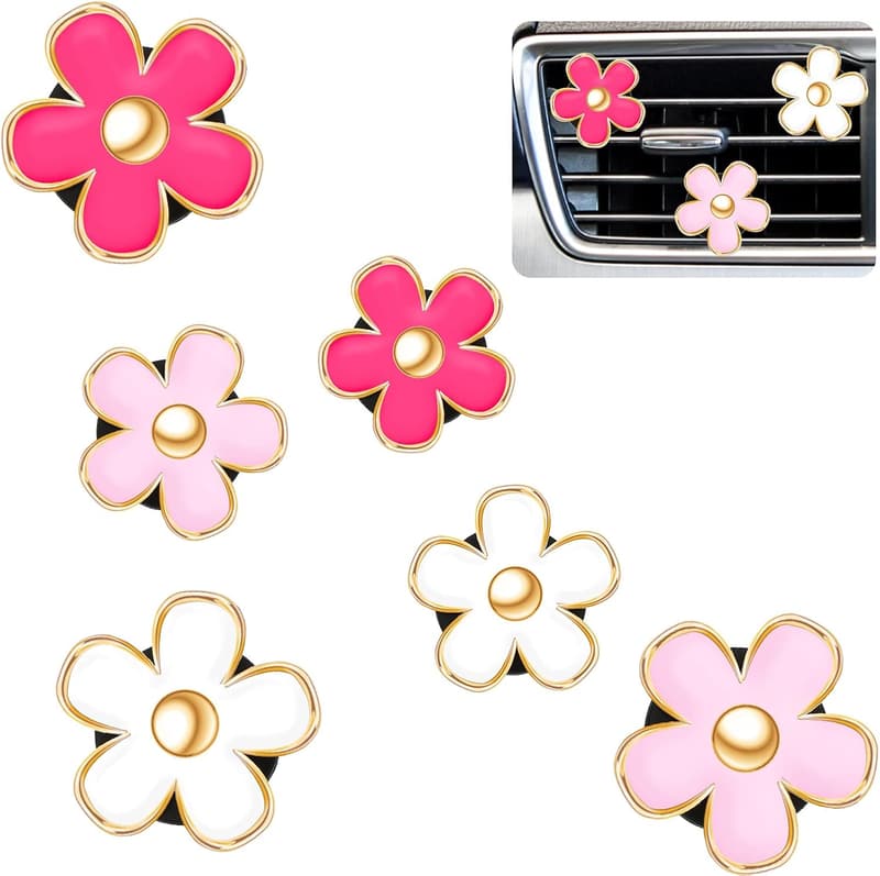 Daisy Flower Car Air Freshener Clips - 6 Pack (Red, Pink, White)