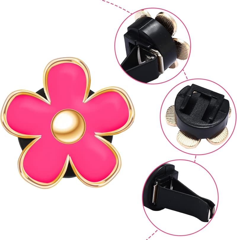 Daisy Flower Car Air Freshener Clips - 6 Pack (Red, Pink, White)