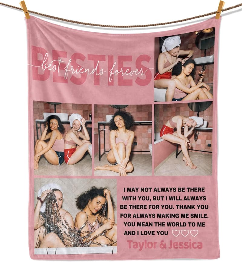 Best Friend Birthday Blanket with Photos for Women