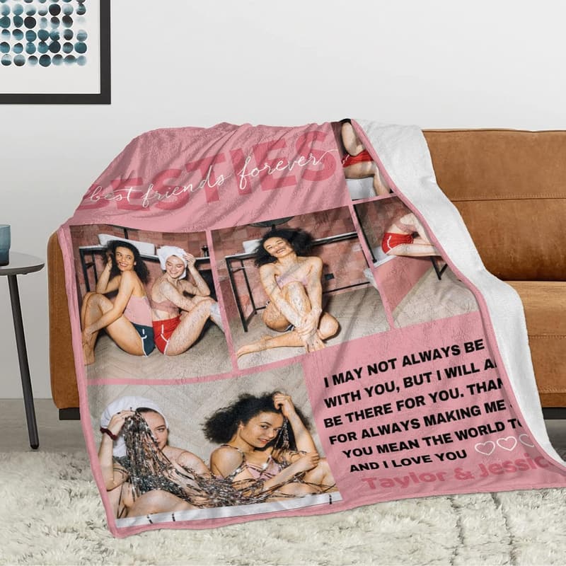 Best Friend Birthday Blanket with Photos for Women