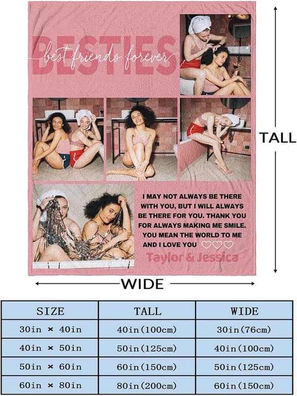 Best Friend Birthday Blanket with Photos for Women