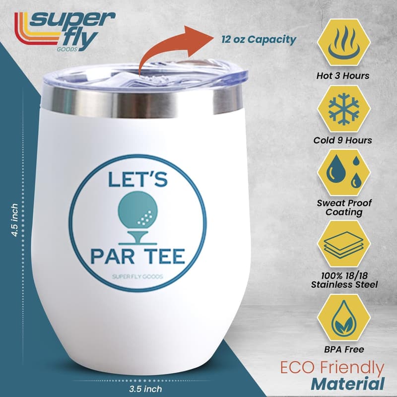 Golf Tumbler - 12 oz Stainless Steel Insulated Wine Cup