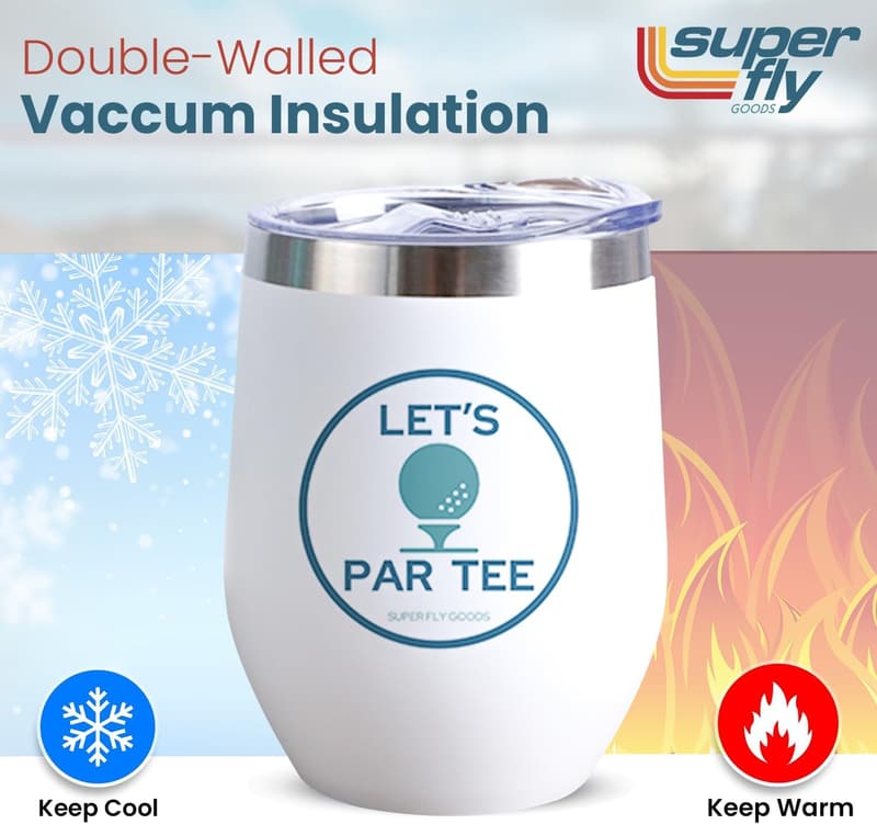 Golf Tumbler - 12 oz Stainless Steel Insulated Wine Cup
