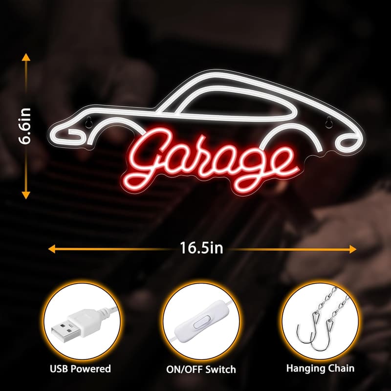 LED Neon Garage Sign for Car Room Decor - Ideal Gift for Dad