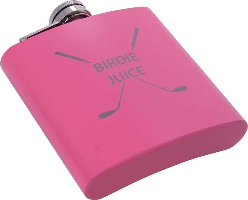 Golfing Gift Set: Pink Stainless Steel Birdie Juice Flask with Shot Glasses