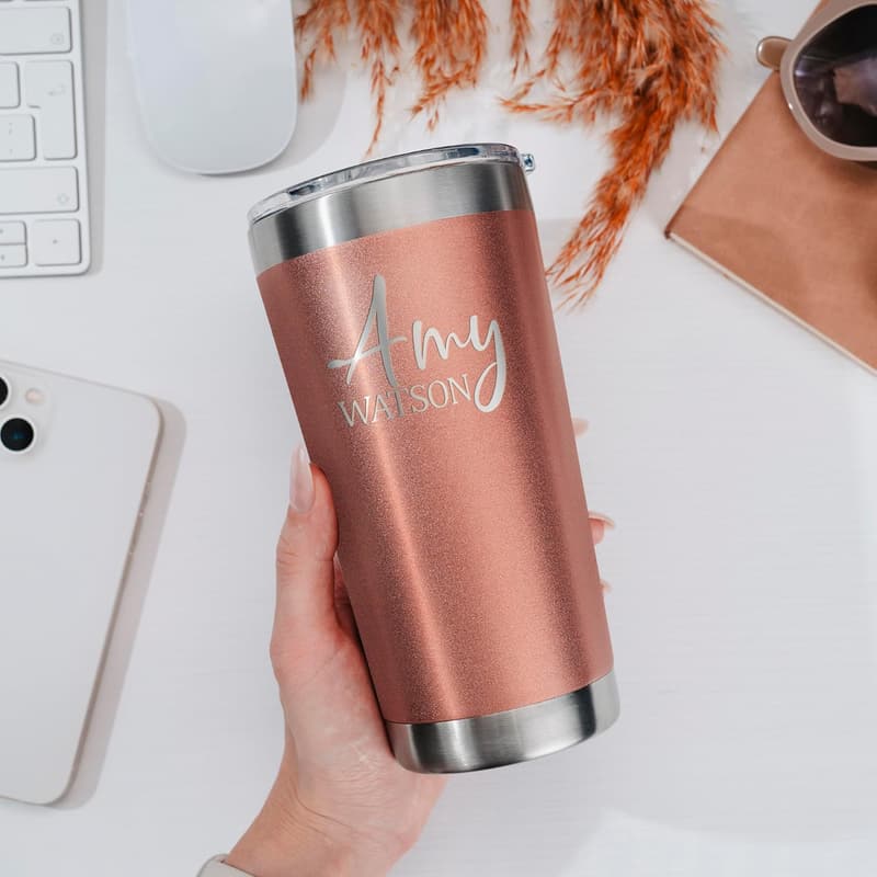 Personalized Rose Gold 20 Oz Coffee Tumbler for Women