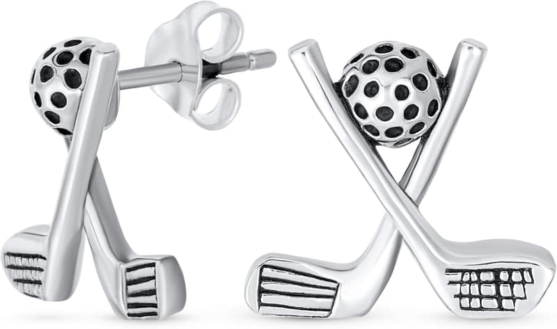 Golf Earrings for Women - Oxidized .925 Sterling Silver Dangle Studs