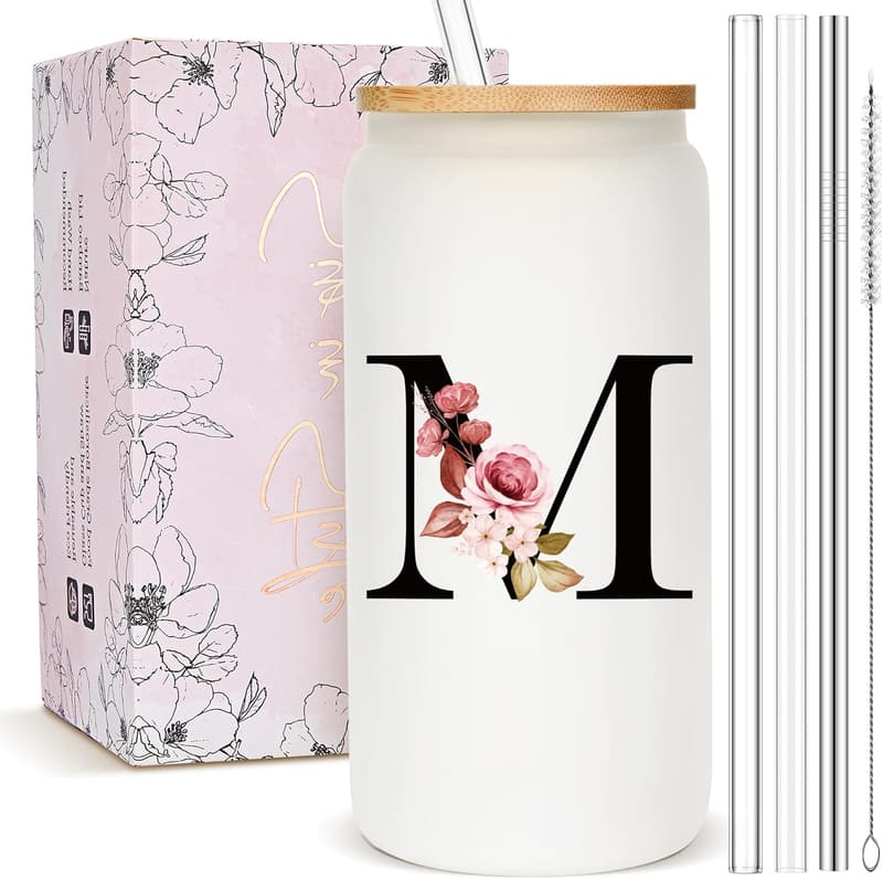 Custom Monogrammed Frosted Glass Tumbler for Women
