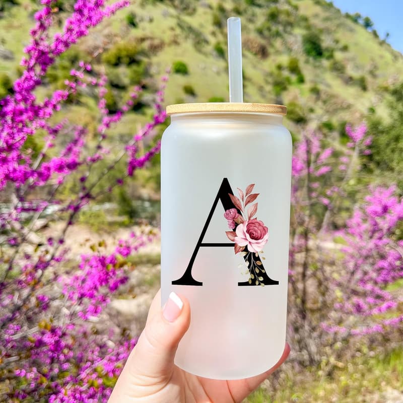 Custom Monogrammed Frosted Glass Tumbler for Women