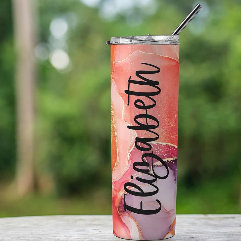 Personalized 20 oz Skinny Tumbler with Custom Text - Gift for Women