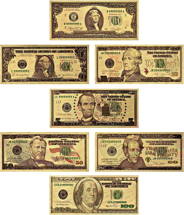 24k Gold Coated USA Presidential Banknote Set - Collector's Gift