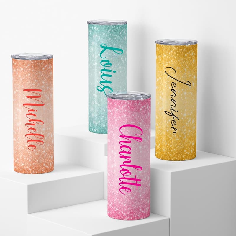 Personalized 20oz Stainless Steel Tumbler with Glitter Effect