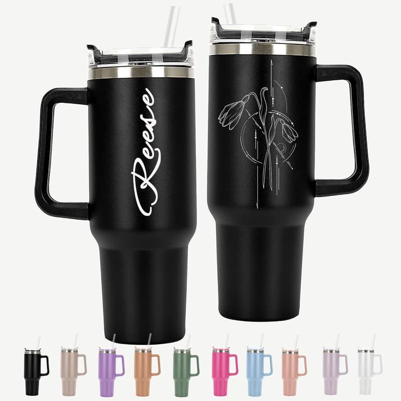 Personalized Birth Month Flower Tumbler - 40 oz Insulated Steel
