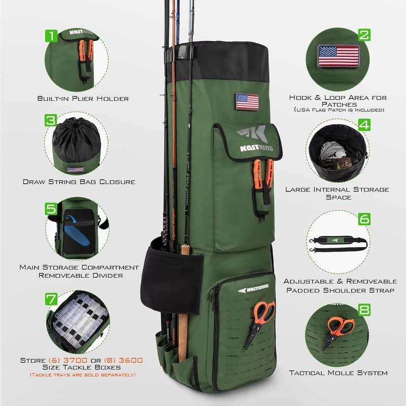 Foldable Water-Resistant Fishing Rod Storage Bag for Men