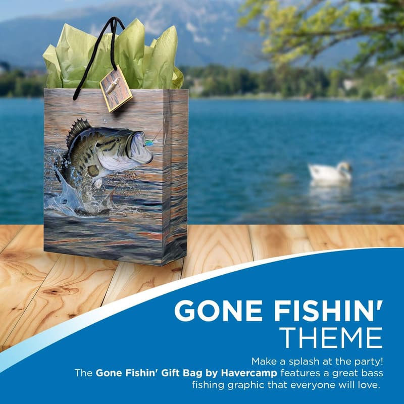 Gone Fishin' Medium Gift Bag - 10x12x4.25 Inches