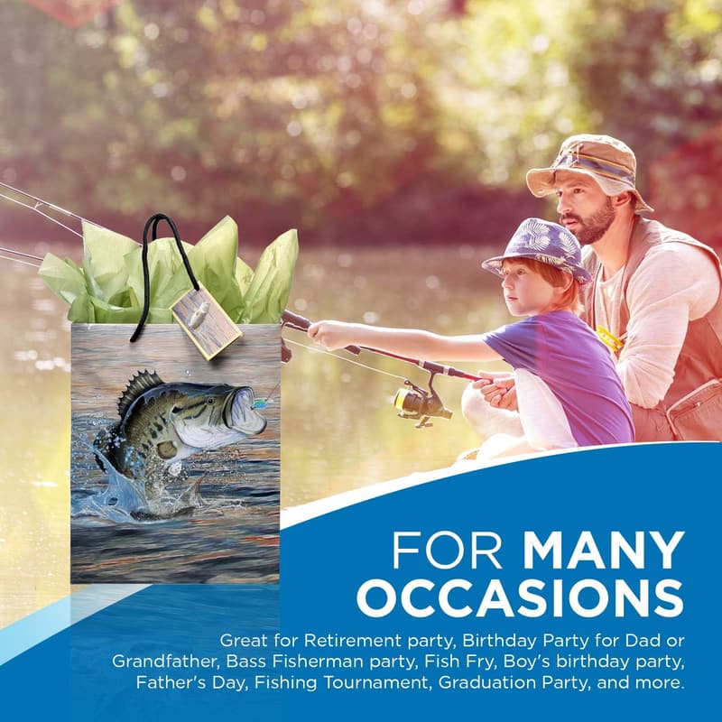 Gone Fishin' Medium Gift Bag - 10x12x4.25 Inches