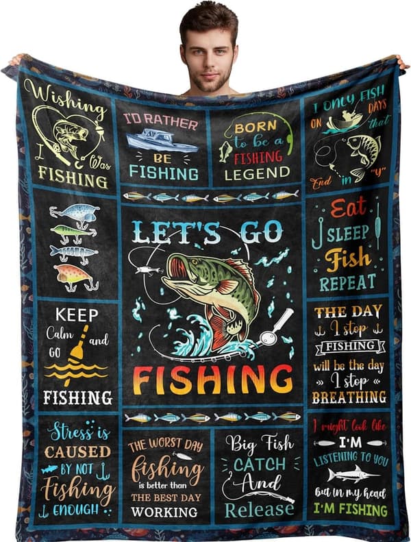 Funny Fishing Blanket Gift for Men - 60” x 50”